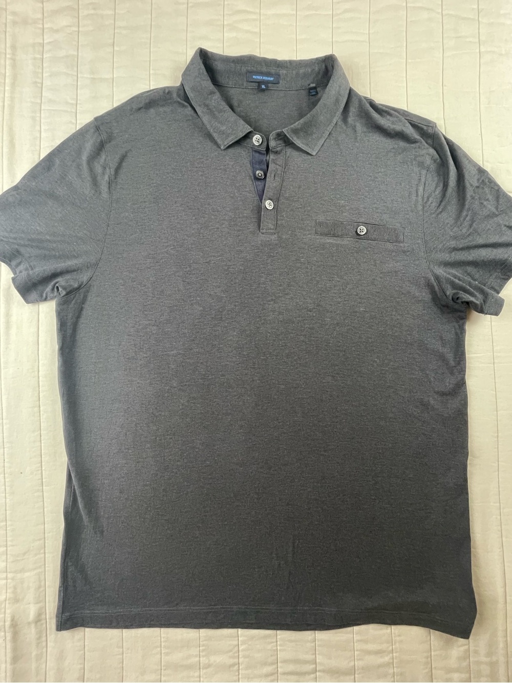 Patrick Assaraf Silk Cotton Gray Polo with Pocket SLIM FIT XL see fit notes